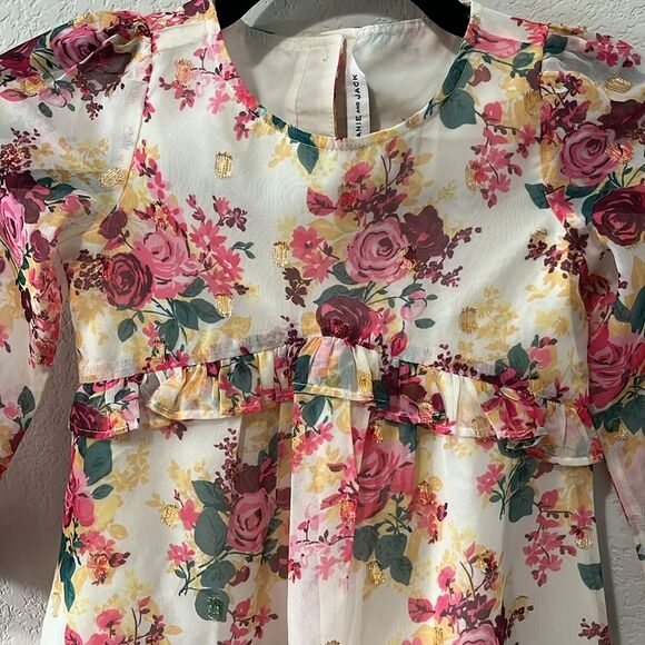 JANIE AND JACK Cream And Sugar Floral Floral Chiffon Dress, Magenta, Size 4 - Picture 4 of 11
